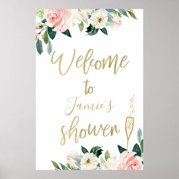 Blush Floral And Glass Bridal Shower Poster