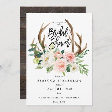 blush floral antlers bridal shower Invitations