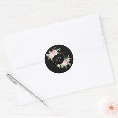 Blush Floral Black Monogram Wedding Sticker