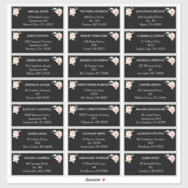 Blush Floral Black Wedding guest address labels