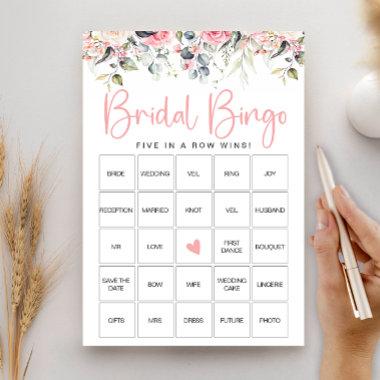 Blush Floral Bridal Shower Bingo Game Invitations