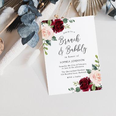 Blush Floral Bridal Shower Brunch & Bubbly Invitations
