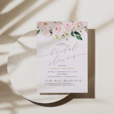 Blush Floral Bridal Shower Rose Gold Foil Invitations