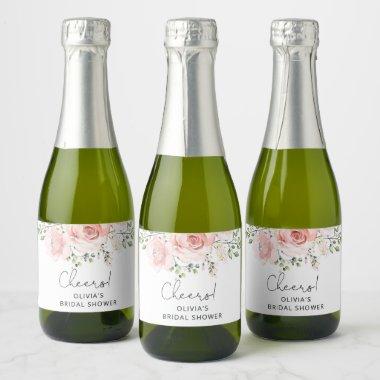Blush floral bridal shower sparkling wine label