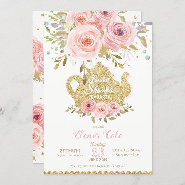 Blush Floral Bridal Shower Tea Party Invitations