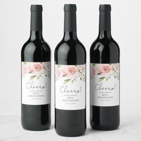 Blush floral bridal shower wine label