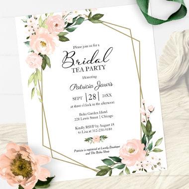 Blush Floral Bridal Tea Party Budget Invitations