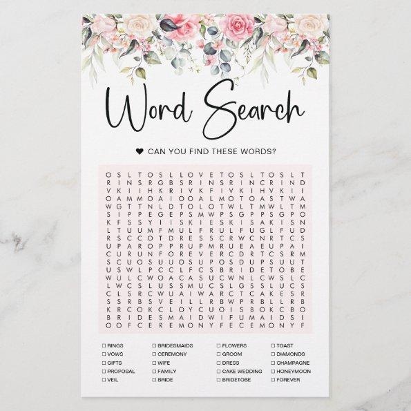 Blush Floral | Bridal Word Search Game Invitations