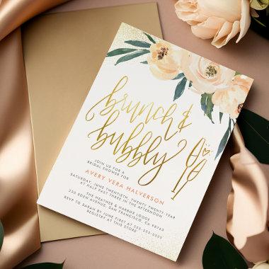 Blush Floral Brunch & Bubbly Bridal Shower Invitations
