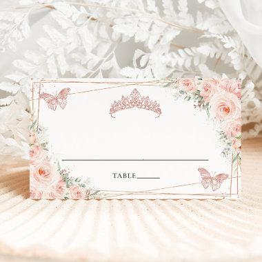 Blush Floral Butterflies Quinceanera 16th Birthday Place Invitations