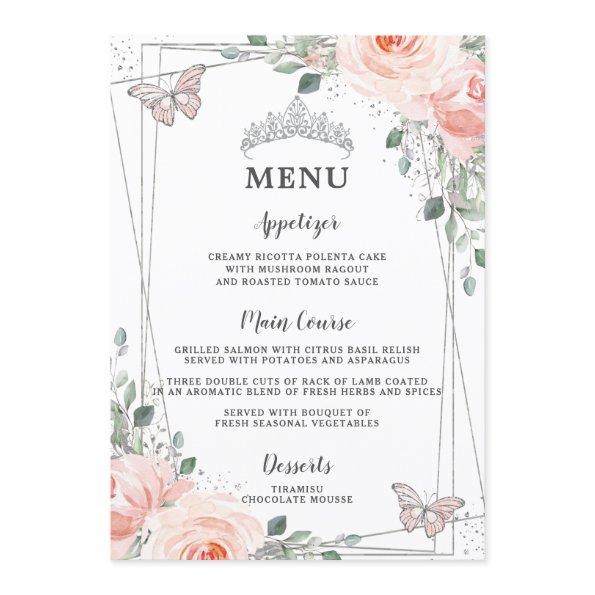 Blush Floral Butterflies Quinceañera Sweet 16 Menu