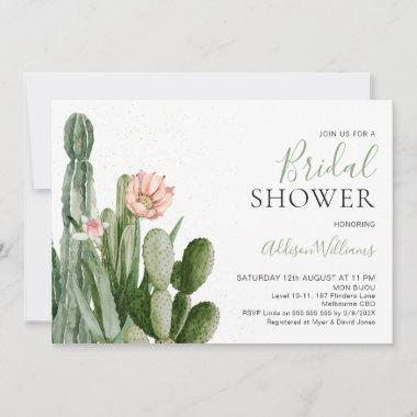 Blush Floral Cactus Succulents Bridal Shower Invitations