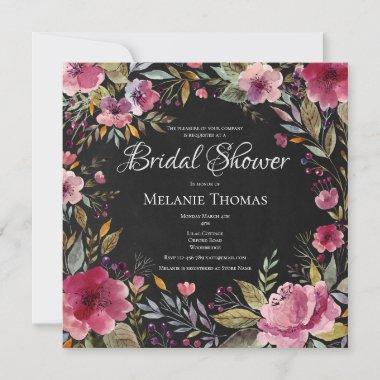Blush Floral Chalkboard Bridal Shower Invitations