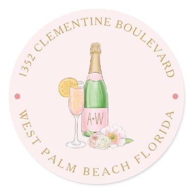 Blush Floral Champagne Bridal Shower Address Class Classic Round Sticker