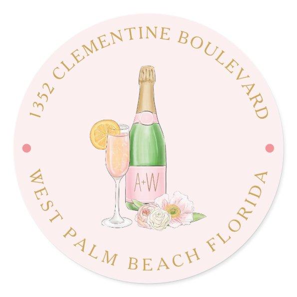 Blush Floral Champagne  Address Class Classic Round Sticker
