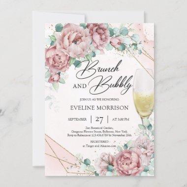 Blush floral champagne glass brunch and bubbly Invitations