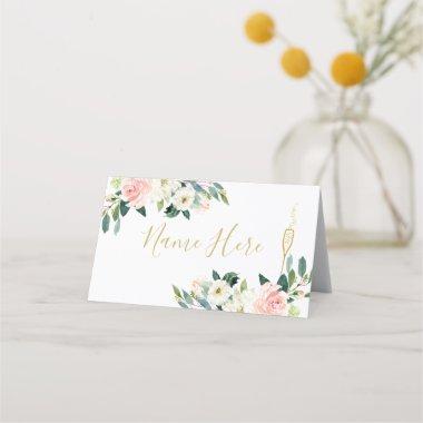 Blush Floral Champagne Glass Folded Place Invitations