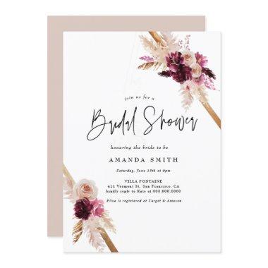 Blush Floral Dried Pampas Grass Boho Bridal Shower Invitations