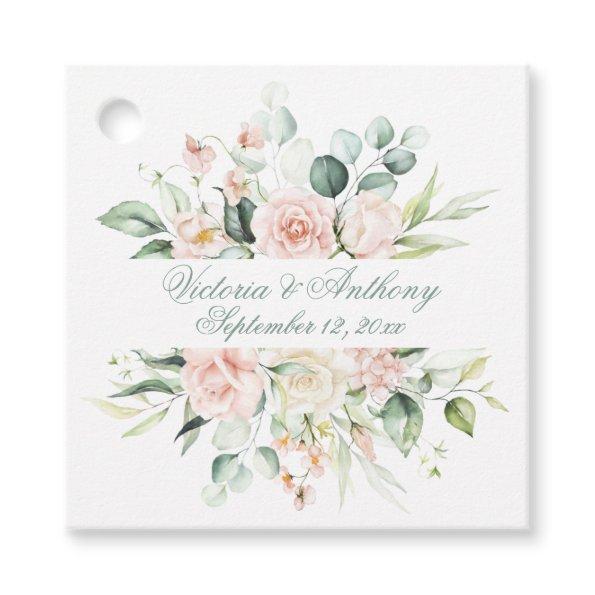 Blush Floral Elegant Script Name Wedding Favor Tags