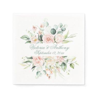 Blush Floral Elegant Script Name Wedding Napkins