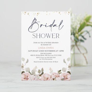 Blush Floral Eucalyptus Bridal Shower Invitations