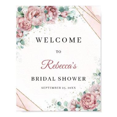 Blush floral eucalyptus gold frame Welcome Sign