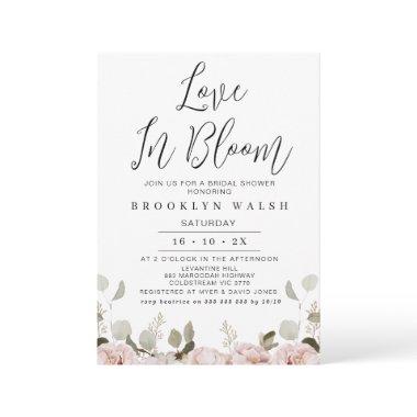 Blush Floral Eucalyptus Love Bloom Bridal Shower Invitations