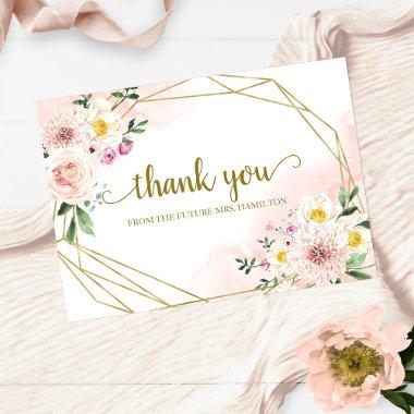 Blush Floral Geometric Bridal Shower Thank You Holiday Invitations