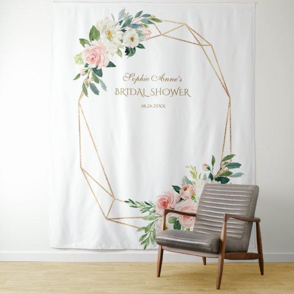 Blush Floral Gold Bridal Showers Photo Booth Prop Tapestry