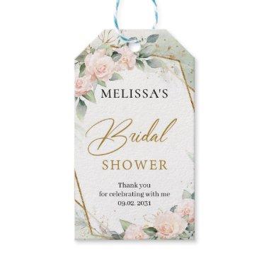 Blush floral gold frame greenery Bridal Shower Gift Tags