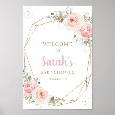 Blush Floral Gold Geometric Baby Shower Welcome Poster