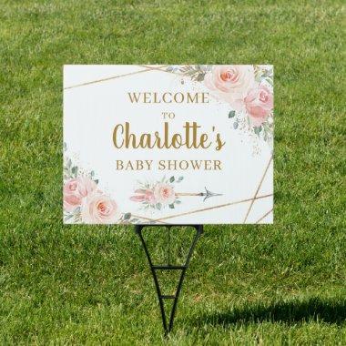 Blush Floral Gold Geometric Baby Shower Yard Sign