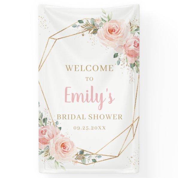Blush Floral Gold Geometric Bridal Shower Backdrop Banner