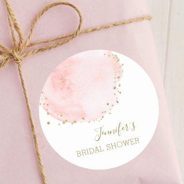 Blush Floral Gold Glitter Dots Bridal Shower Classic Round Sticker