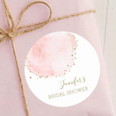 Blush Floral Gold Glitter Dots  Classic Round Sticker
