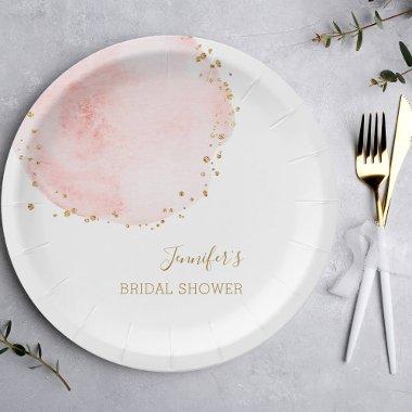 Blush Floral Gold Glitter Dots Bridal Shower Paper Plates