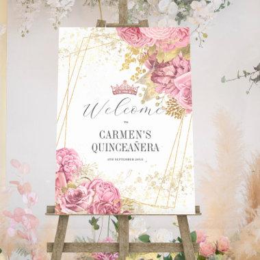 Blush Floral & Gold Quinceanera Birthday Welcome Foam Board