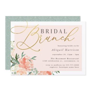 Blush Floral Gold Script Bridal Brunch Invitations