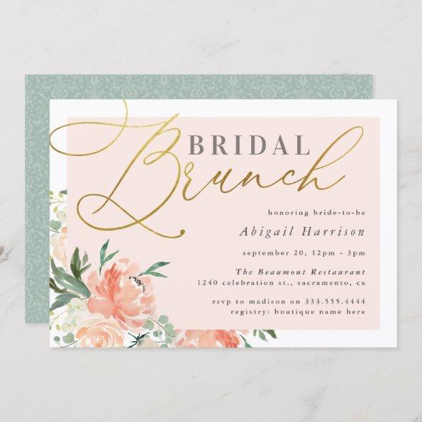 Blush Floral Gold Script Bridal Brunch Invitations