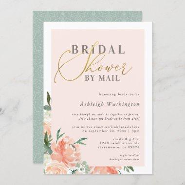 Blush Floral Gold Script Bridal Shower By Mail Invitations