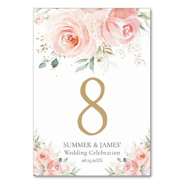 Blush Floral Greenery Wedding Bridal Baby Shower Table Number