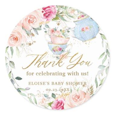 Blush Floral High Tea Party Baby Bridal Birthday Classic Round Sticker
