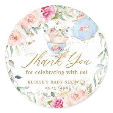 Blush Floral High Tea Party Baby Bridal Birthday Classic Round Sticker