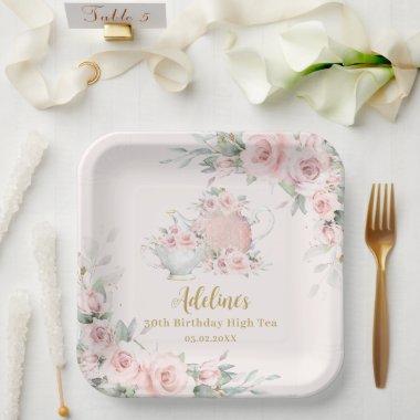Blush Floral High Tea Party Birthday  Paper Plates
