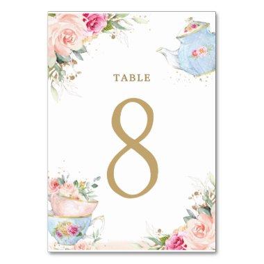 Blush Floral High Tea Party Bridal Table Number