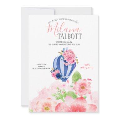 Blush Floral Hot Air balloon bridal shower Invitations