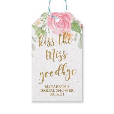 Blush Floral Kiss the Miss Goodbye Bridal Shower Gift Tags