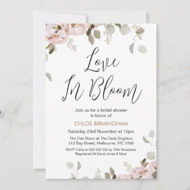 Blush Floral Love in Bloom Bridal Shower Invitations