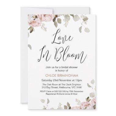 Blush Floral Love in Bloom Bridal Shower Invitations