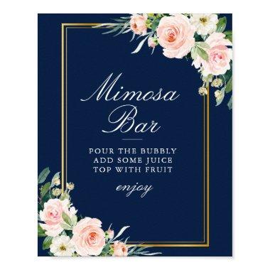 blush floral navy blue mimosa bar sign